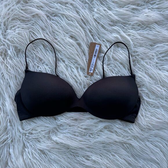 Skims Wireless Form Micro Strap Plunge Bra Onyx Size 36B - Picture 2 of 7